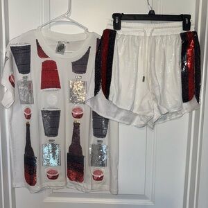 Queen of Sparkles Tailgate top with Red and black Accents XS Small